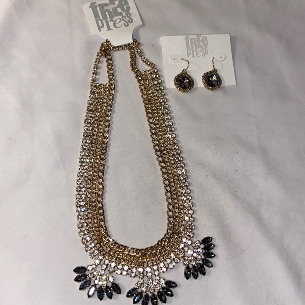 Statement gold cz necklace with earrings!